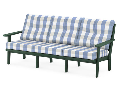 POLYWOOD® Lakeside Deep Seating Sofa in Green / Buffalo Plaid Sky Blue