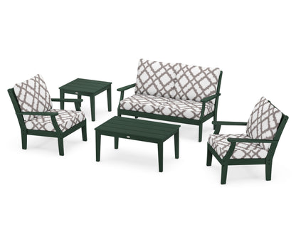 POLYWOOD® Braxton 5-Piece Deep Seating Set in Green / Trellis Grey Mist