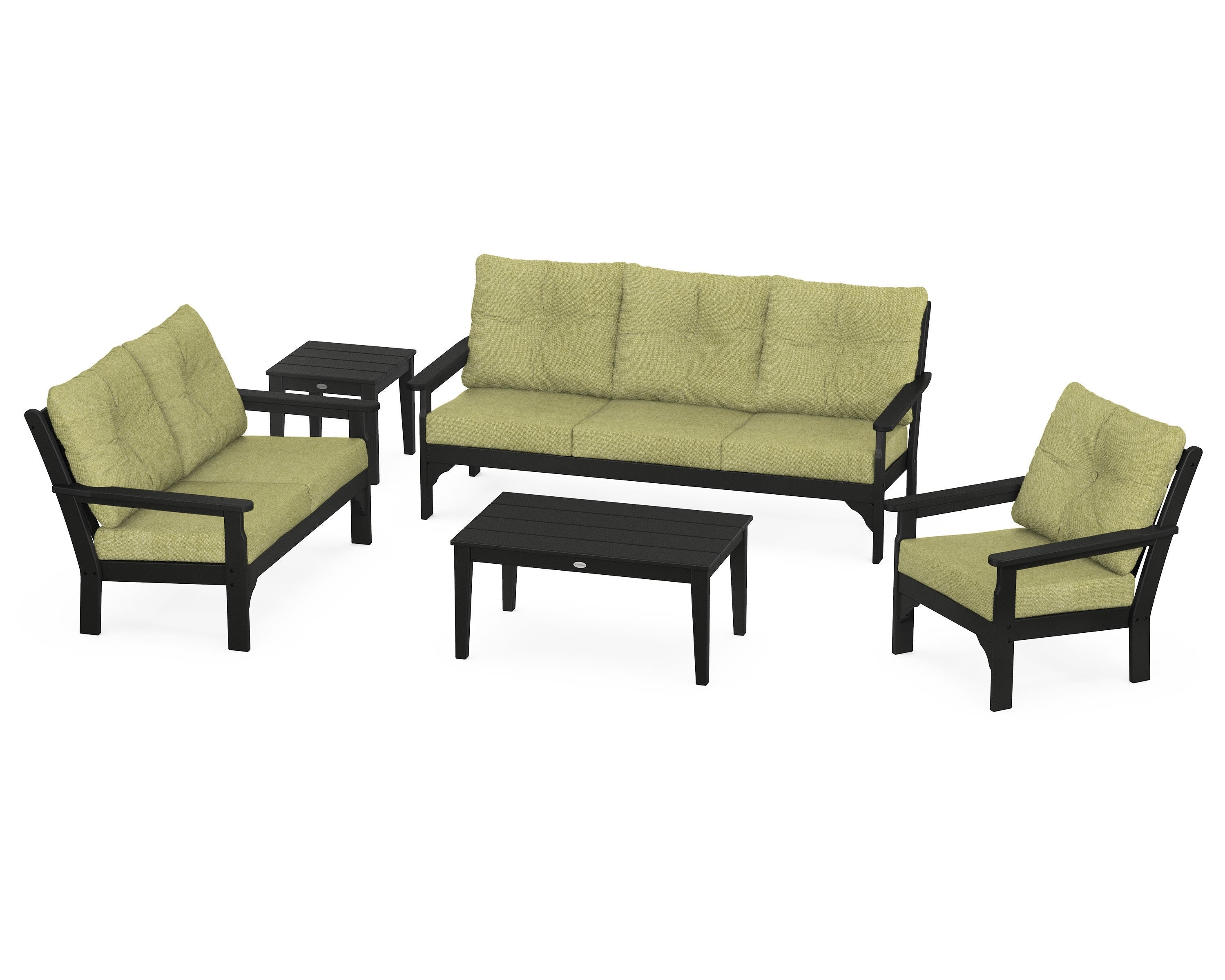 POLYWOOD® Vineyard 5 Piece Deep Seating Set in Black / Chartreuse Boucle