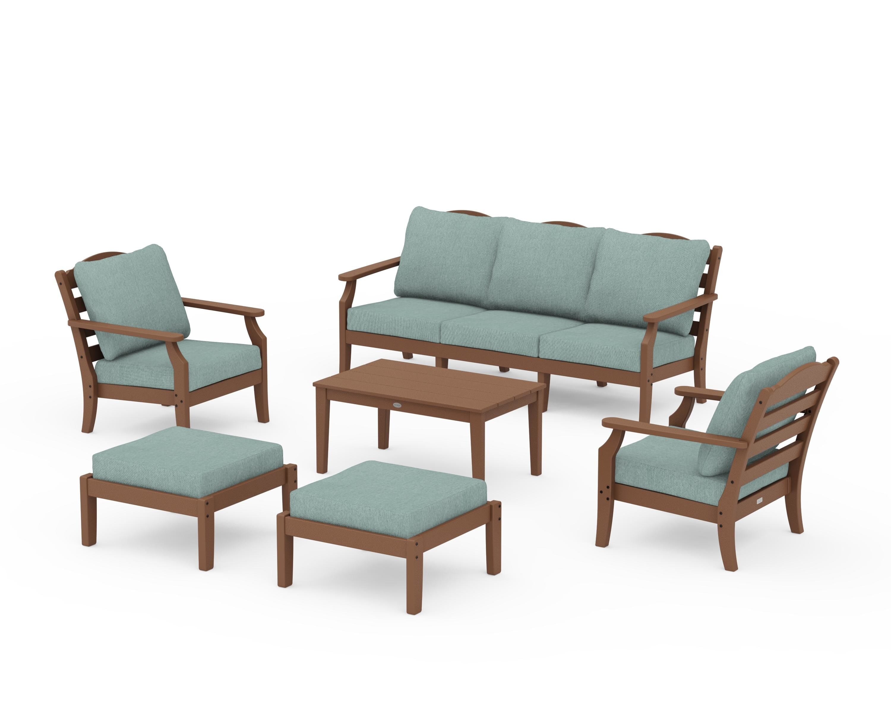 Draper James™ by  POLYWOOD® Savannah 6-Piece Lounge Sofa Set in Teak / Glacier Spa