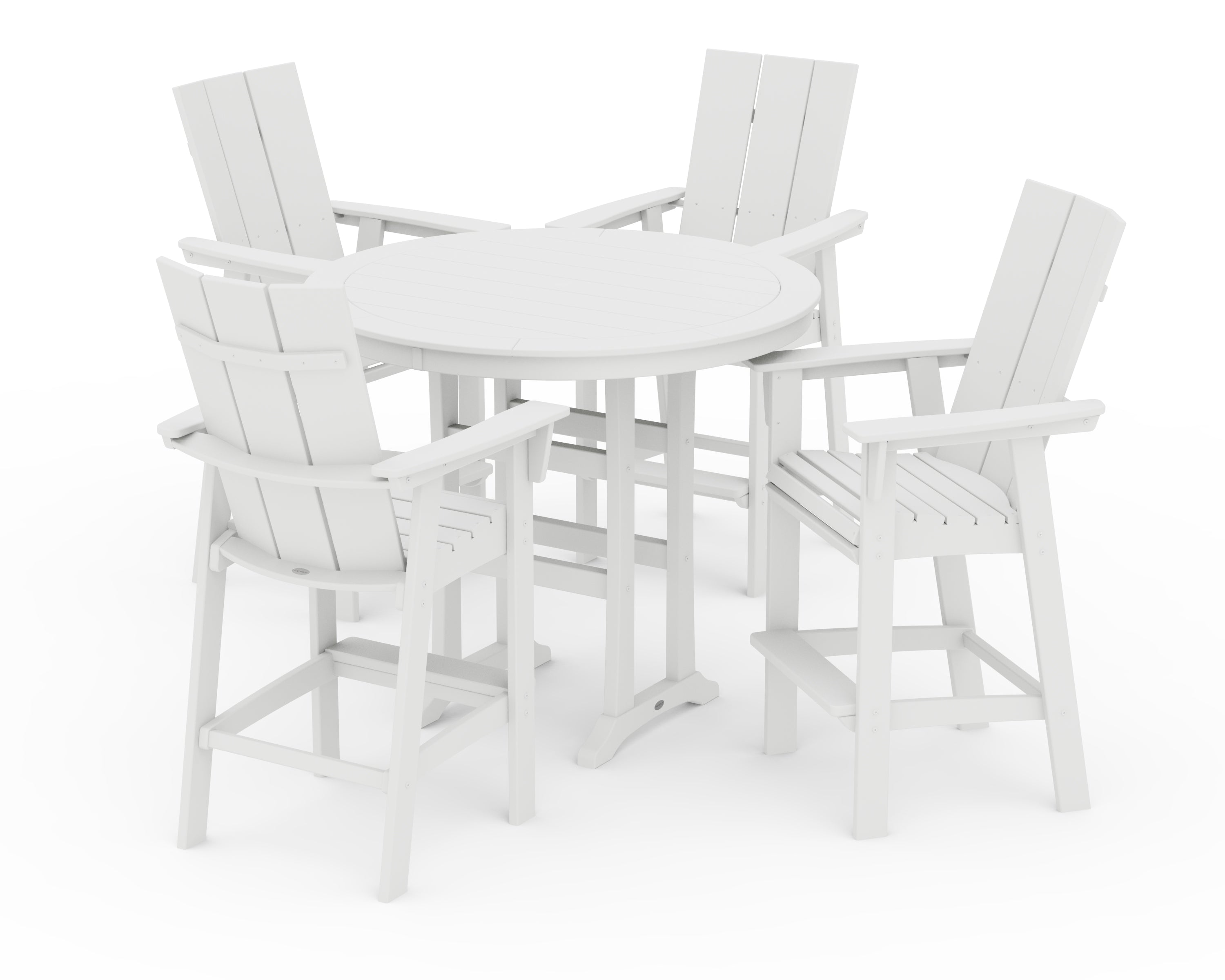 POLYWOOD® Modern Curveback Adirondack 5-Piece Nautical Trestle Bar Set in White