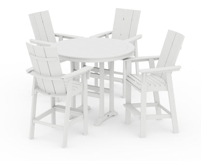 POLYWOOD® Modern Curveback Adirondack 5-Piece Nautical Trestle Bar Set in White