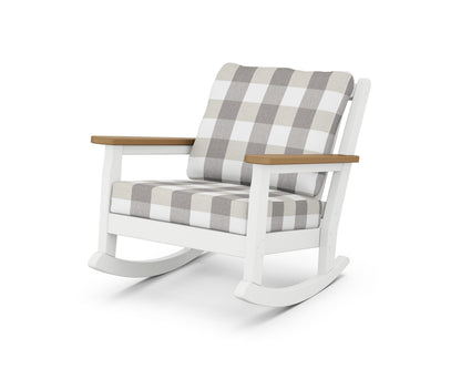POLYWOOD® Chippendale Deep Seating Rocking Chair in White / Natural / Buffalo Plaid Grey Mist