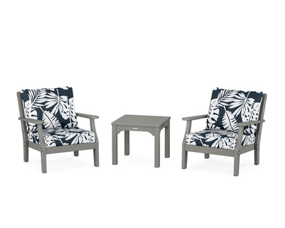 Martha Stewart by POLYWOOD® Chinoiserie 3-Piece Deep Seating Set in Slate Grey / Leaf Marine Indigo