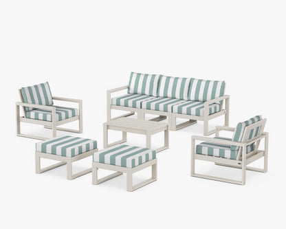 POLYWOOD® EDGE Sectional 8-Piece Lounge Sofa Set in Sand / Cabana Stripe Glacier Spa