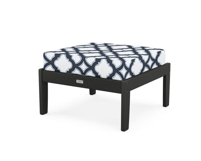 Country Living Cottage Deep Seating Ottoman in Black / Trellis Marine Indigo