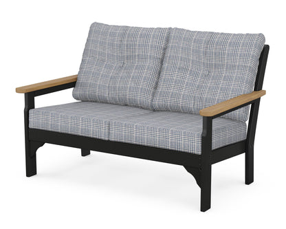 POLYWOOD® Vineyard Deep Seating Loveseat in Black / Natural / Houndstooth Sky Blue