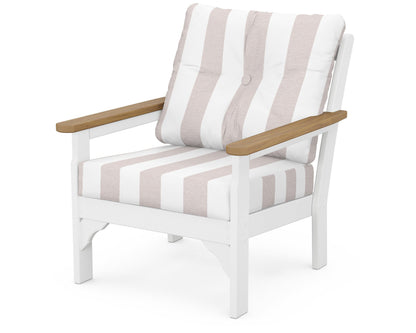 POLYWOOD® Vineyard Deep Seating Chair in White / Natural / Cabana Stripe Dune Burlap