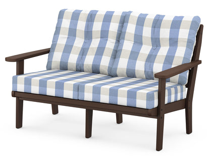 POLYWOOD® Lakeside Deep Seating Loveseat in Mahogany / Buffalo Plaid Sky Blue