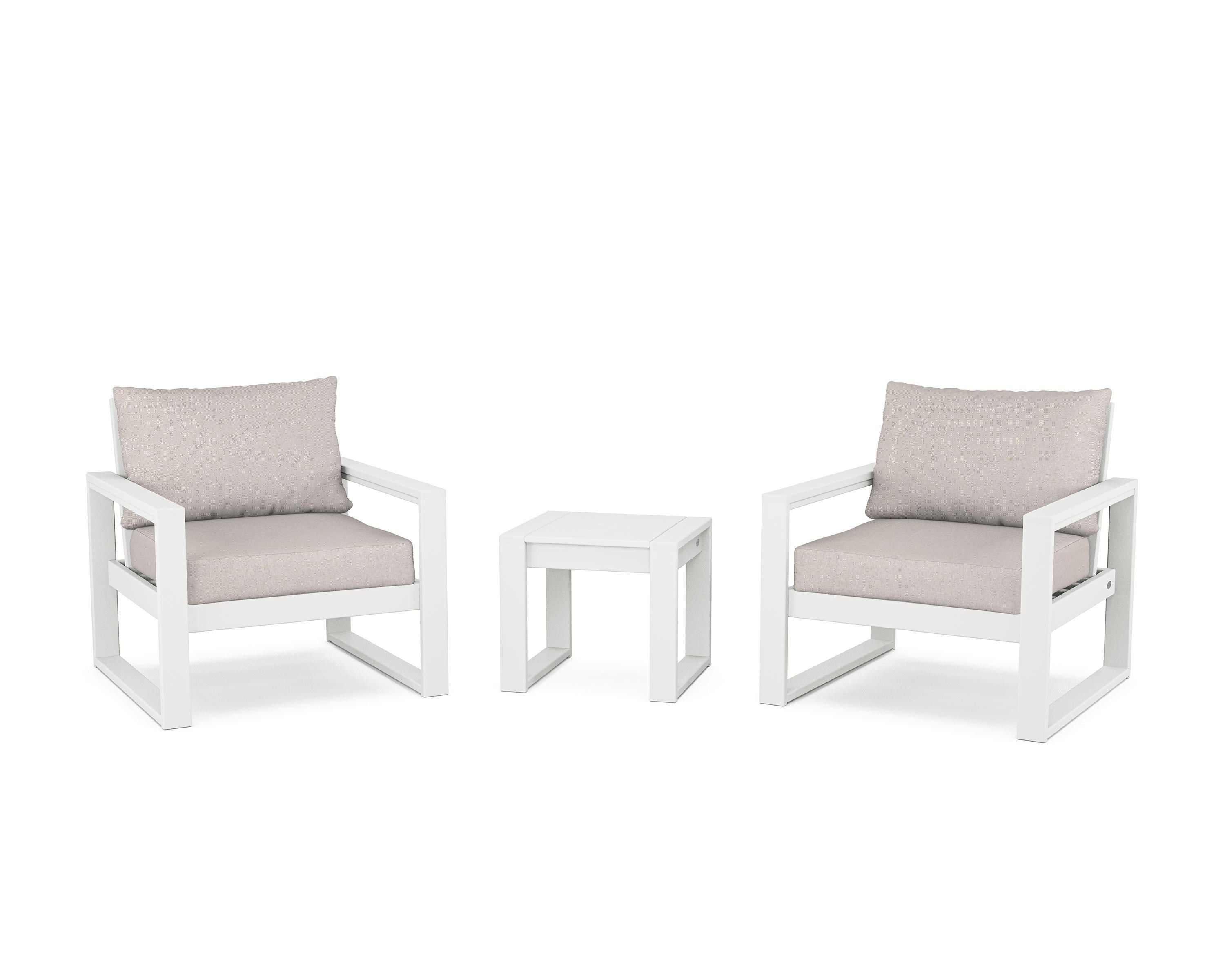 POLYWOOD® EDGE Sectional 3-Piece Deep Seating Set in White / Dune Burlap