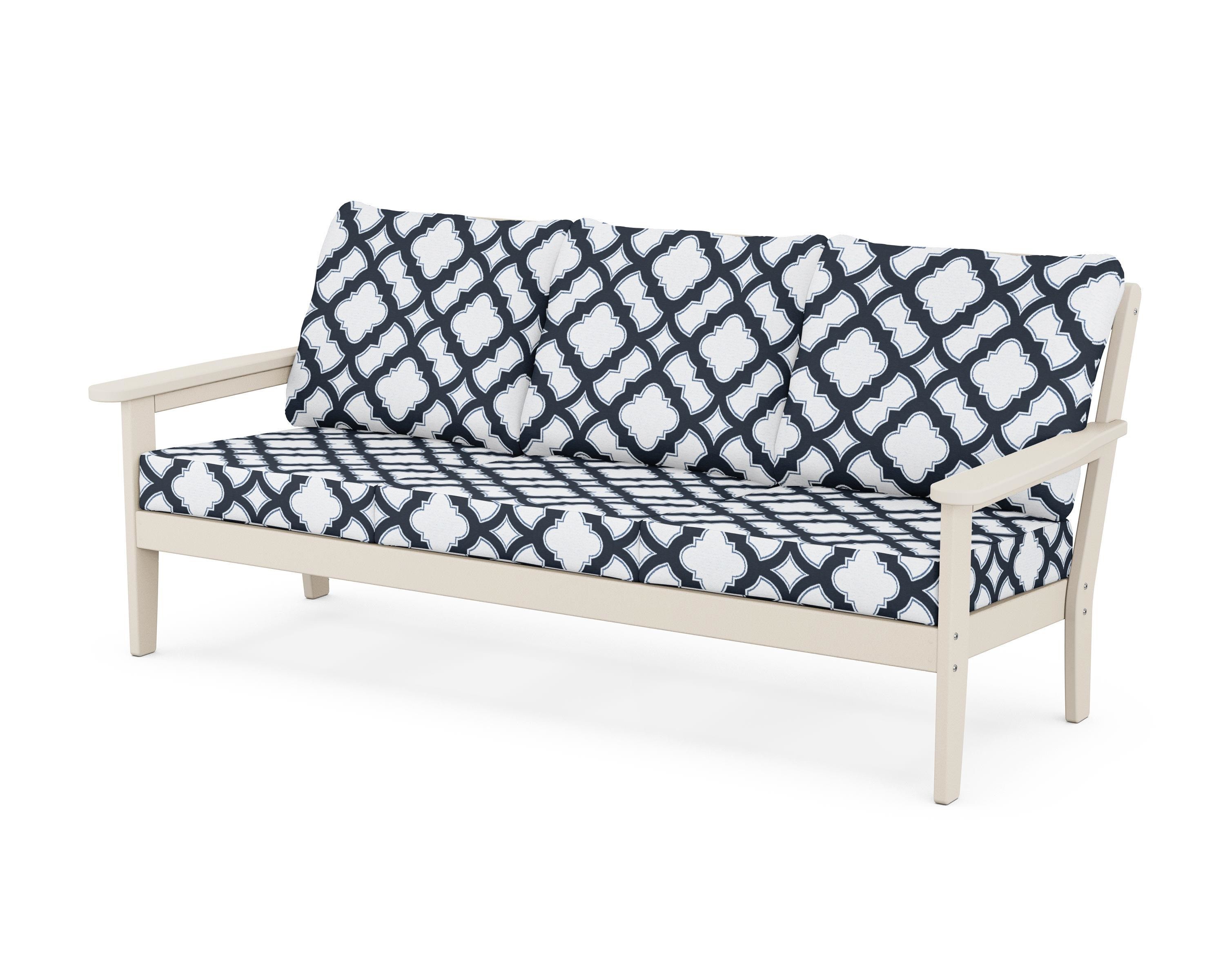 Country Living Cottage Deep Seating Sofa in Sand / Trellis Marine Indigo