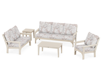 POLYWOOD® Vineyard 5 Piece Deep Seating Set in Sand / Leaf Dune Burlap