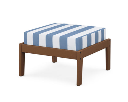 Unbranded Deep Seating Ottoman in Teak / Cabana Stripe Sky Blue