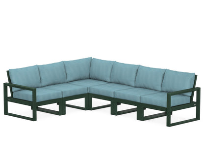 POLYWOOD® EDGE 6-Piece Modular Deep Seating Set in Green / Lattice Sky Blue