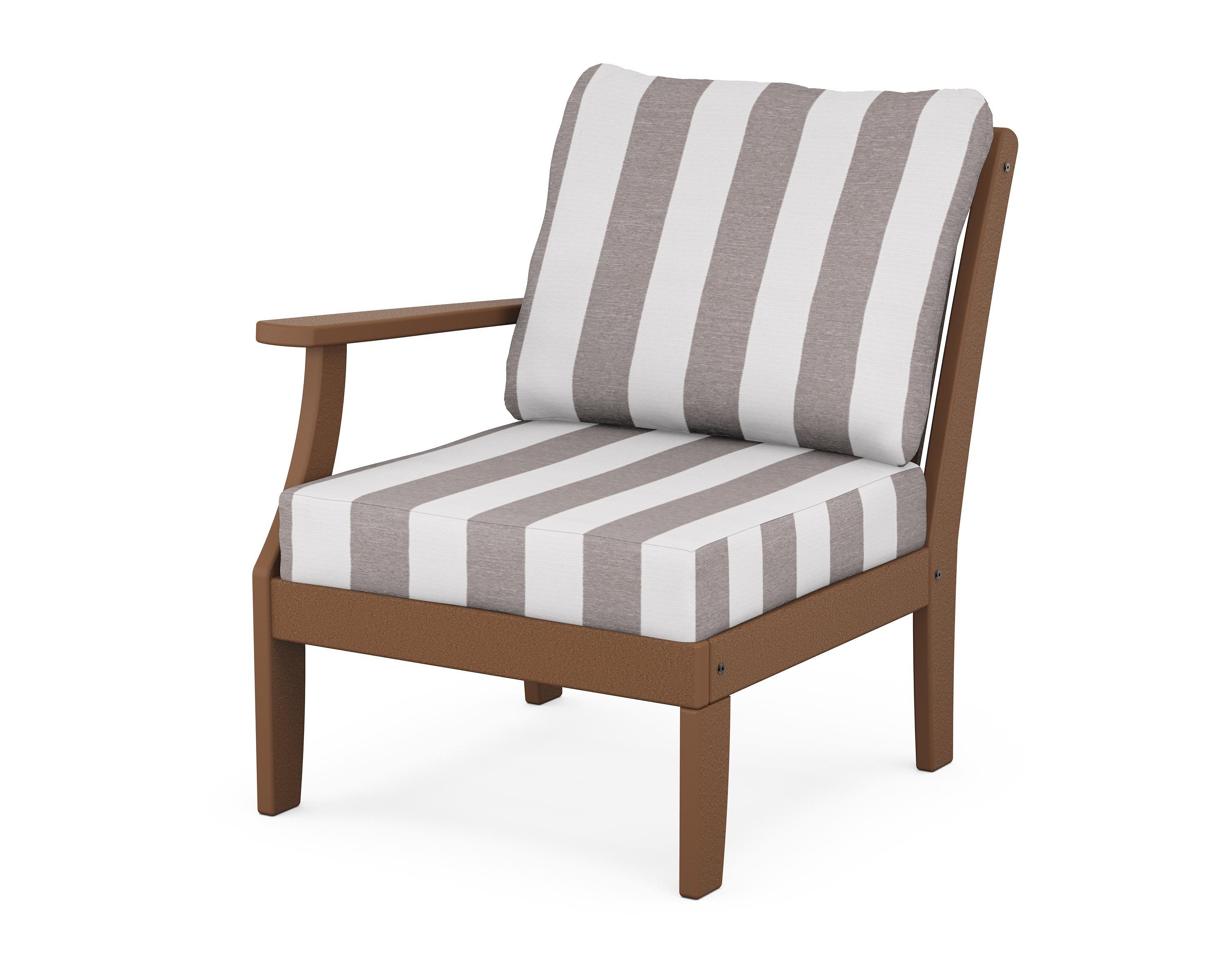 POLYWOOD® Braxton Modular Left Arm Chair in Teak / Cabana Stripe Grey Mist