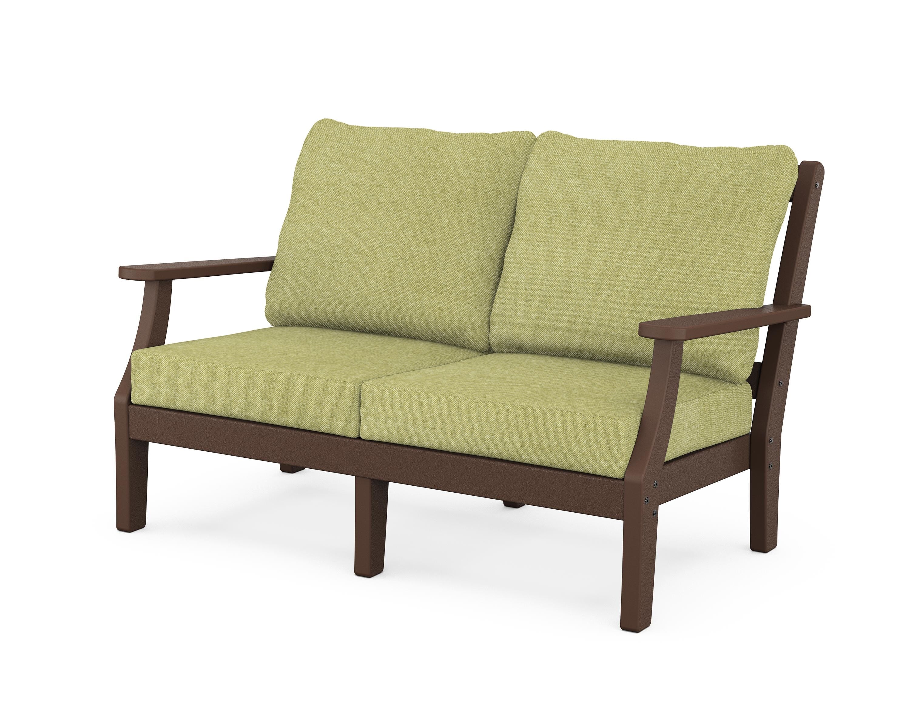 Martha Stewart by POLYWOOD® Chinoiserie Deep Seating Loveseat in Mahogany / Chartreuse Boucle