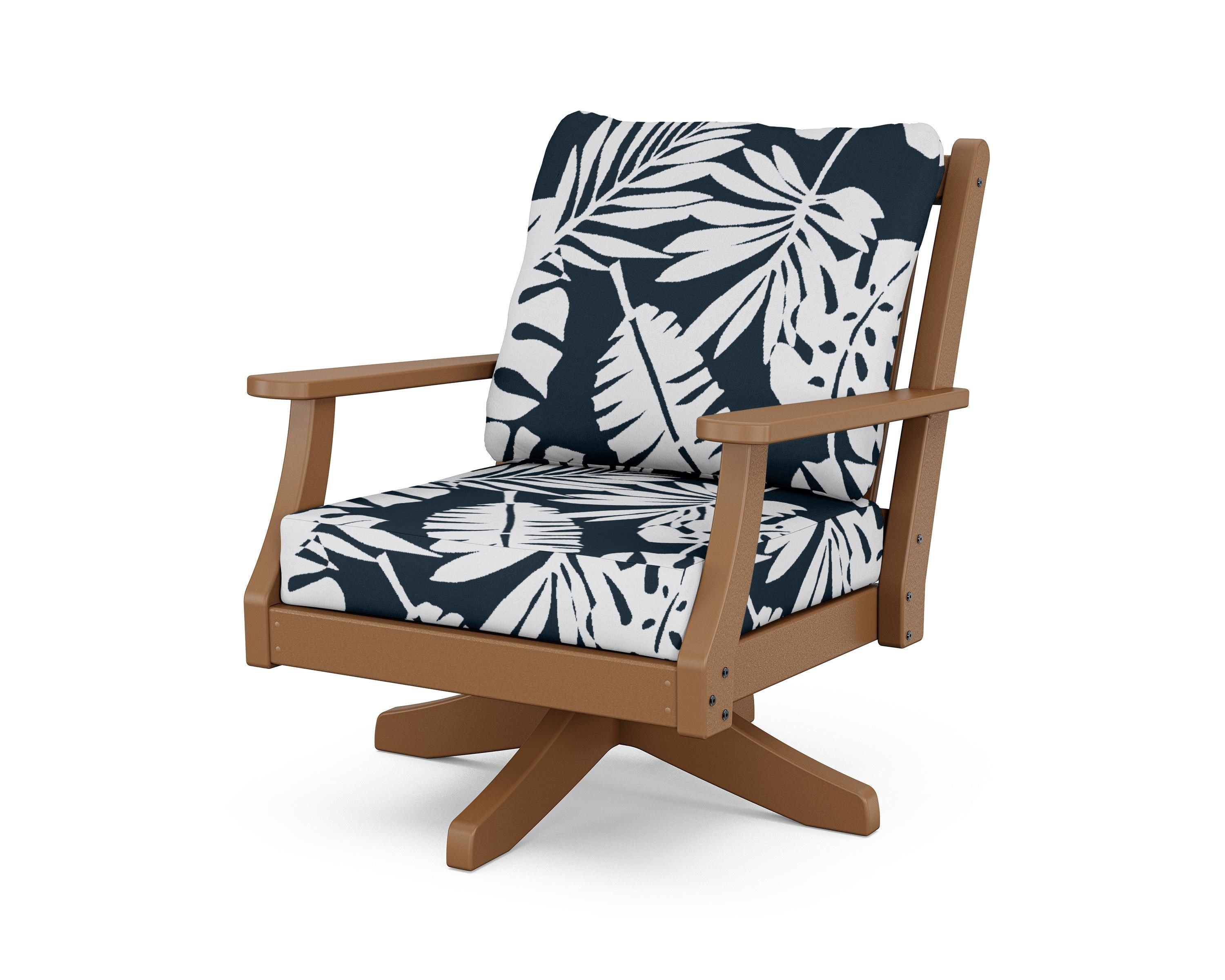 Country Living Wovendale Deep Seating Swivel Chair in Teak / Leaf Marine Indigo