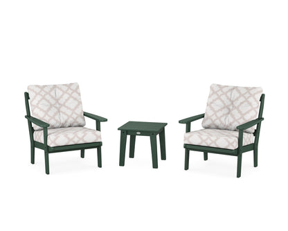 POLYWOOD® Mission 3-Piece Deep Seating Set in Green / Trellis Dune Burlap