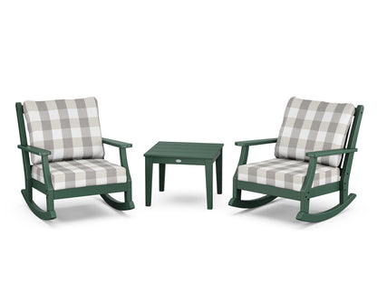 Country Living Wovendale 3-Piece Deep Seating Rocker Set in Green / Buffalo Plaid Grey Mist
