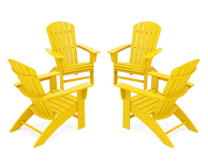 POLYWOOD® 4-Piece Nautical Curveback Adirondack Chair Conversation Set in Lemon