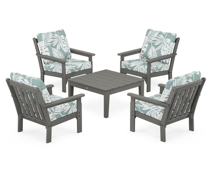 POLYWOOD® Vineyard 5-Piece Deep Seating Conversation Set in Slate Grey / Leaf Glacier Spa