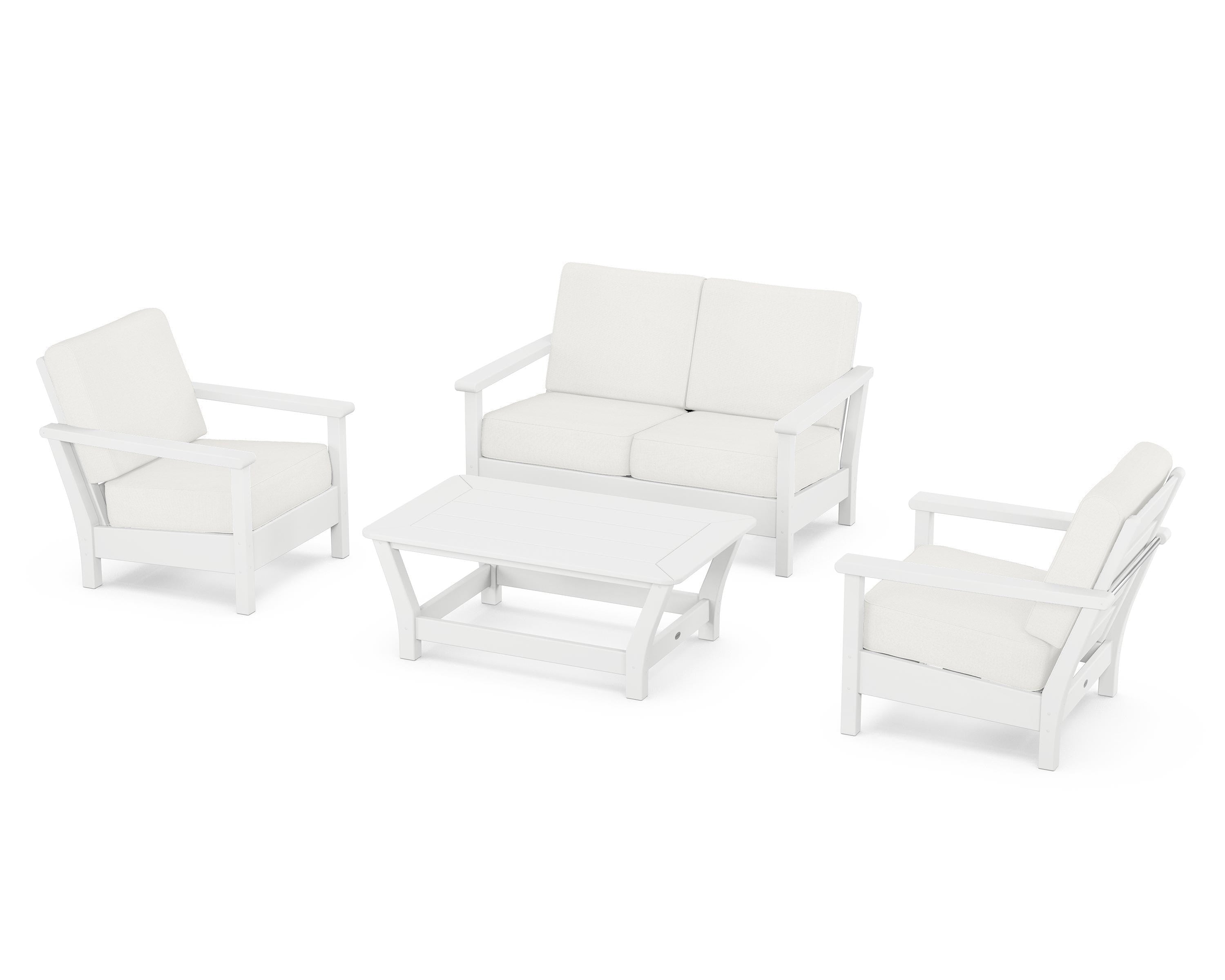 POLYWOOD® Harbour 4-Piece Deep Seating Set in White / Natural Linen