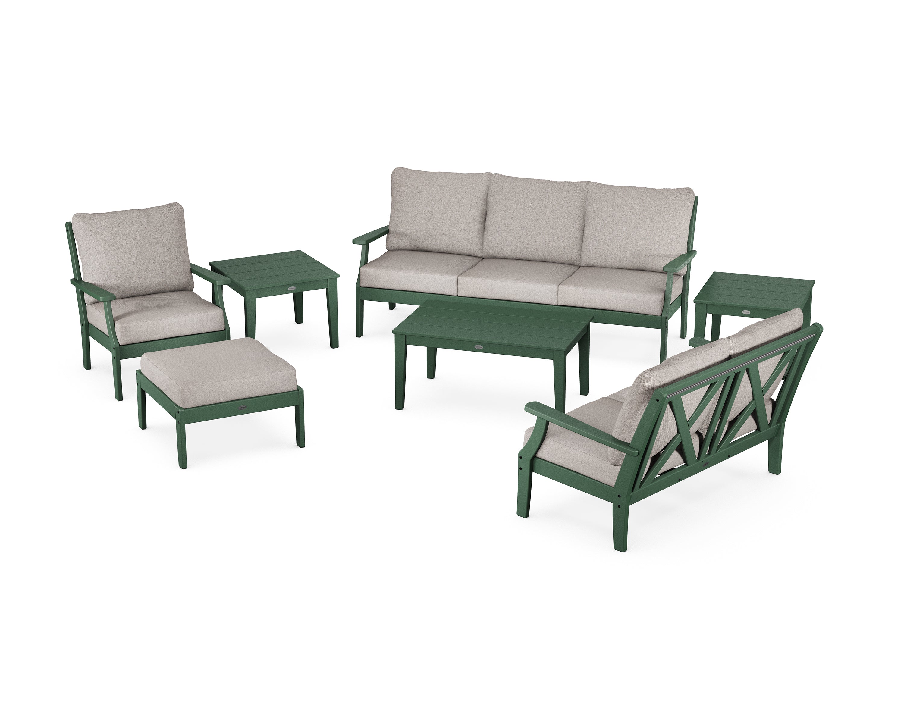 POLYWOOD® Braxton 7-Piece Deep Seating Set in Green / Weathered Tweed