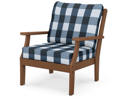 POLYWOOD® Braxton Deep Seating Chair in Teak / Buffalo Plaid Marine Indigo