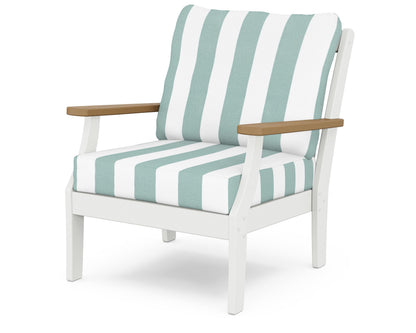 POLYWOOD® Braxton Deep Seating Chair in White / Natural / Cabana Stripe Glacier Spa