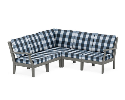 POLYWOOD® Braxton Modular 5-Piece Deep Seating Set in Slate Grey / Buffalo Plaid Marine Indigo