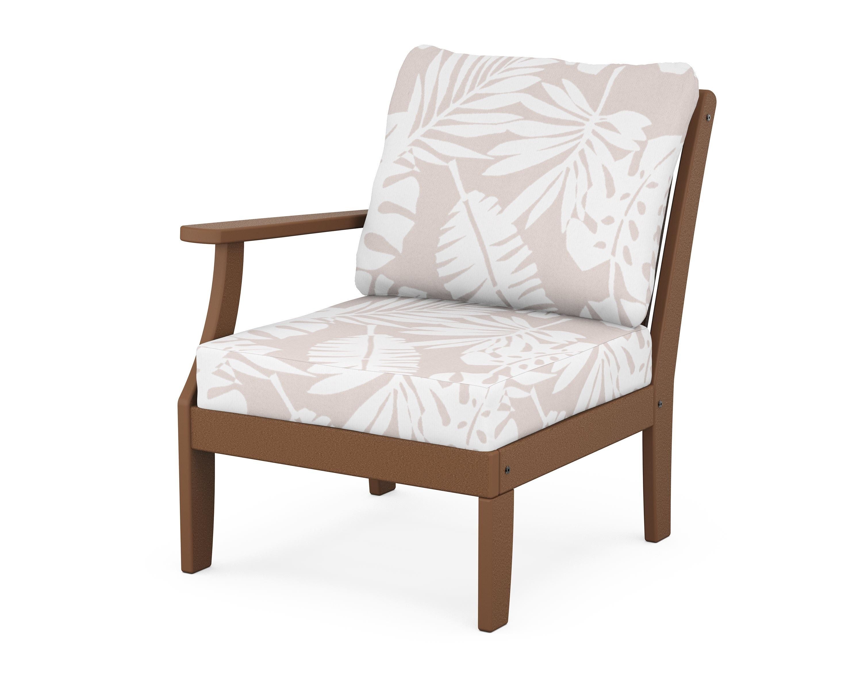 POLYWOOD® Braxton Modular Left Arm Chair in Teak / Leaf Dune Burlap