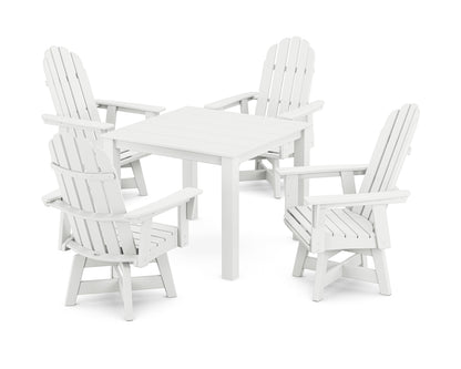 POLYWOOD® Vineyard Curveback Adirondack 5-Piece Parsons Swivel Dining Set in White