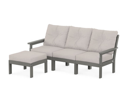 POLYWOOD® Vineyard 4-Piece Sectional with Ottoman in Slate Grey / Dune Burlap