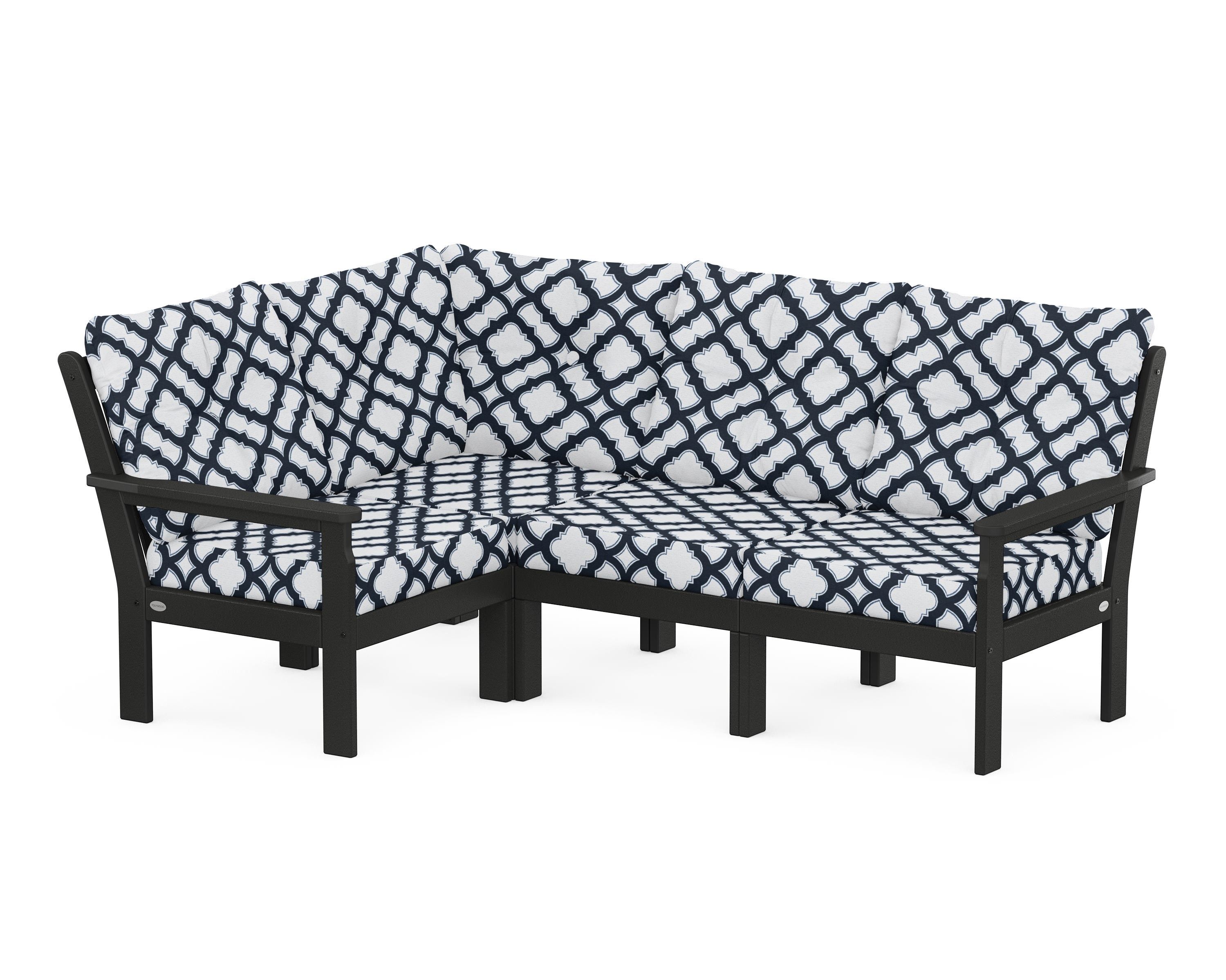 POLYWOOD® Vineyard 4-Piece Sectional in Black / Trellis Marine Indigo