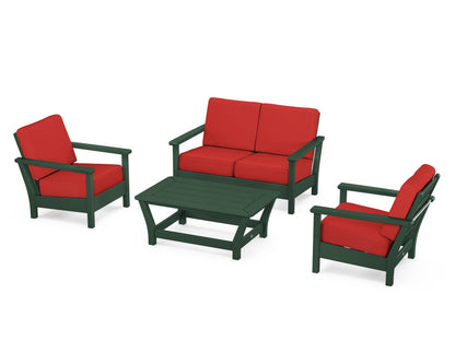 POLYWOOD® Harbour 4-Piece Deep Seating Set in Green / Crimson Linen