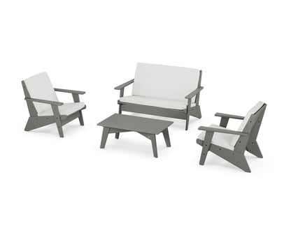 POLYWOOD® Riviera Modern Lounge 4-Piece Set in Slate Grey / Natural Linen
