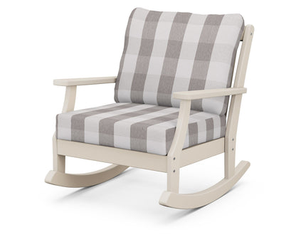 POLYWOOD® Braxton Deep Seating Rocking Chair in Sand / Buffalo Plaid Grey Mist