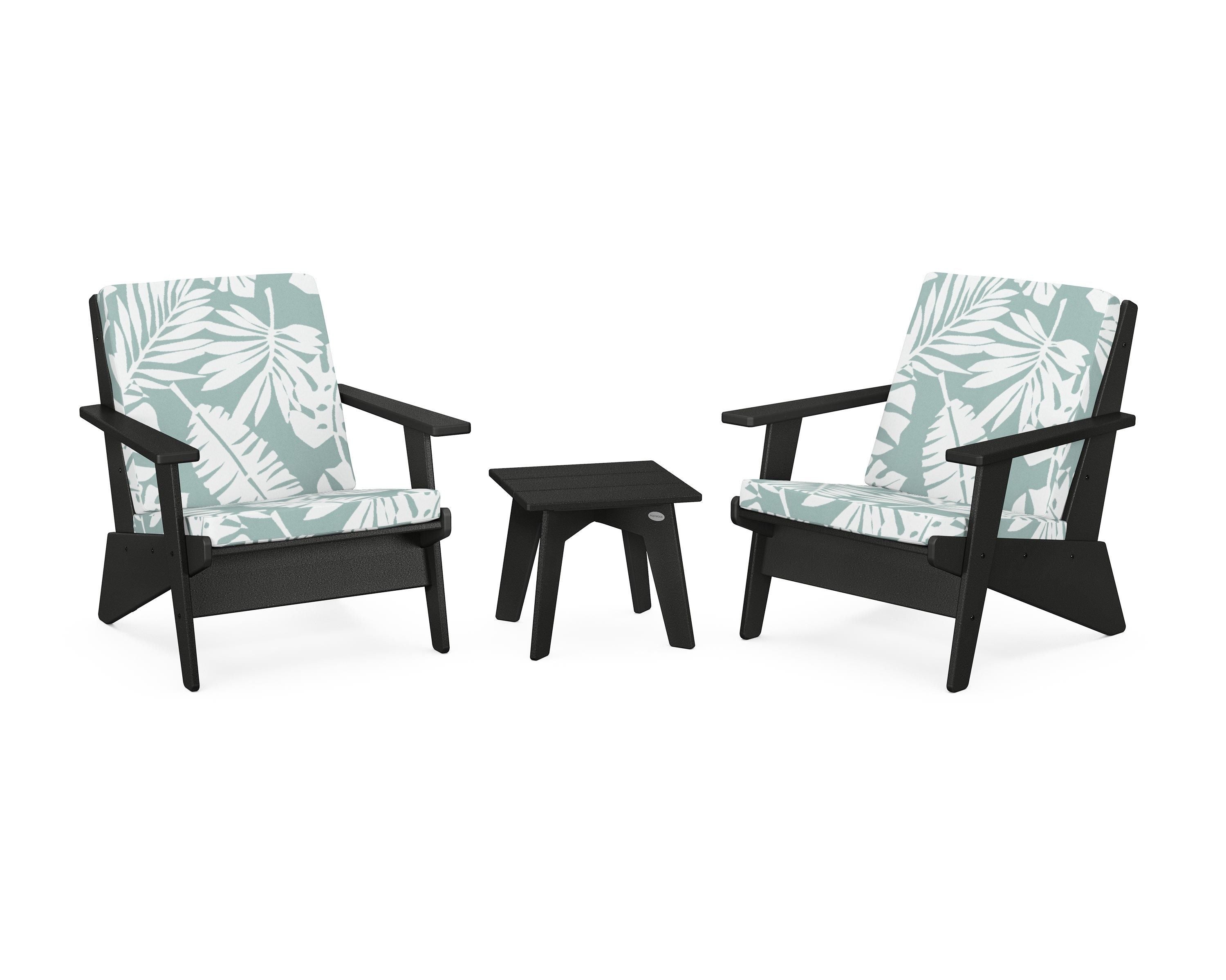 POLYWOOD® Riviera Modern Lounge 3-Piece Set in Black / Leaf Glacier Spa