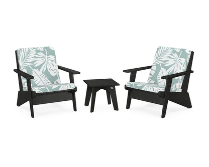 POLYWOOD® Riviera Modern Lounge 3-Piece Set in Black / Leaf Glacier Spa