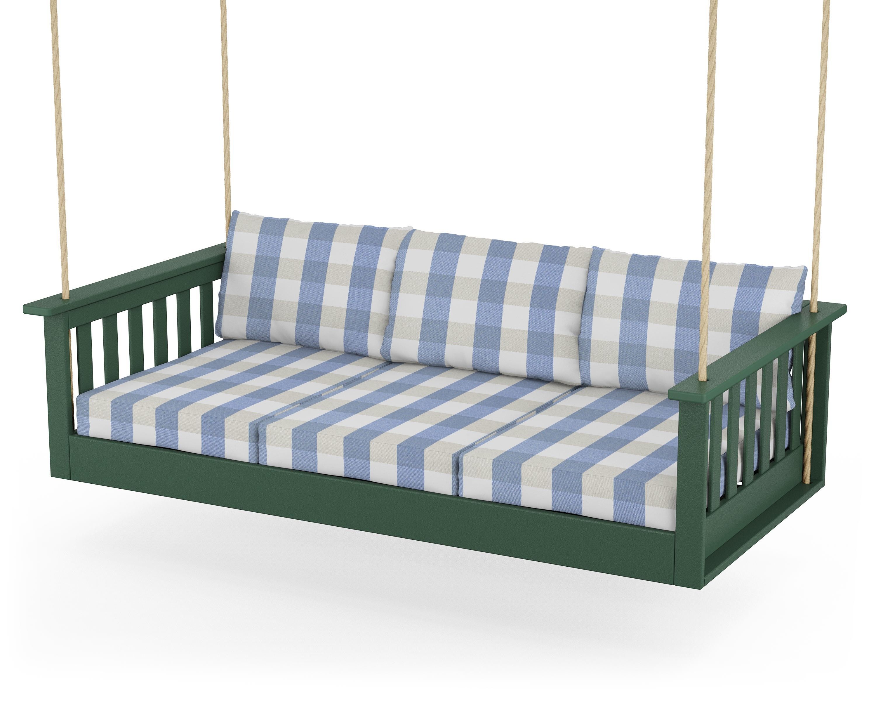 POLYWOOD® Vineyard Daybed Swing in Green / Buffalo Plaid Sky Blue
