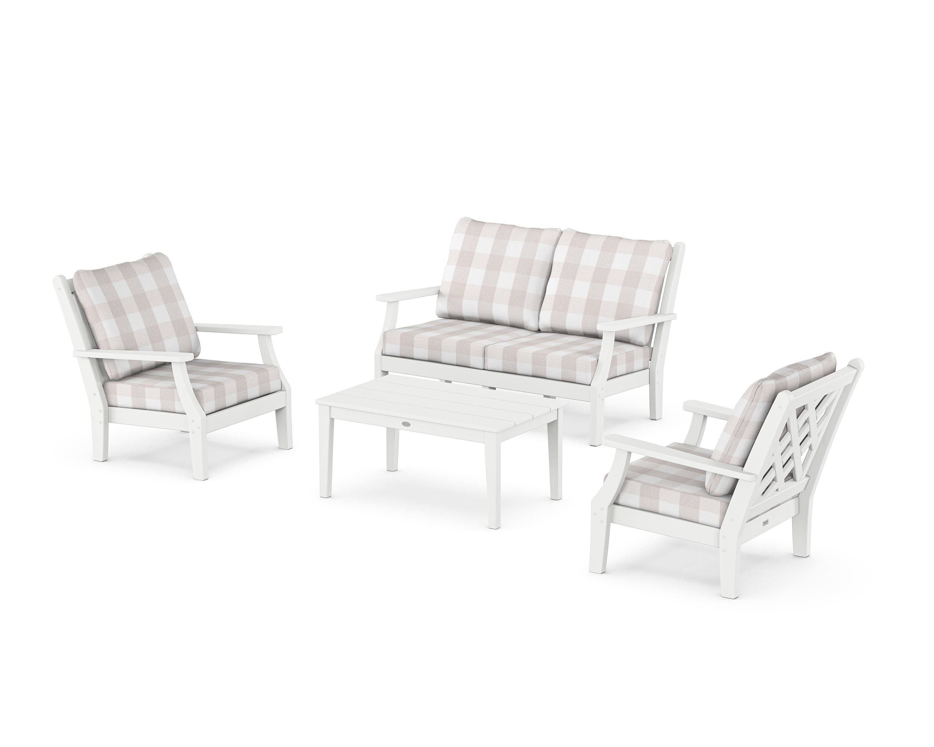 Country Living Wovendale 4-Piece Deep Seating Set with Loveseat in White / Buffalo Plaid Dune Burlap
