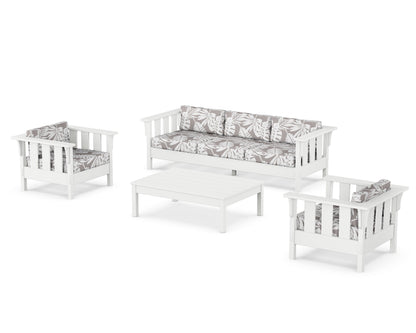 Martha Stewart by POLYWOOD® Acadia 4-Piece Deep Seating Set with Sofa in White / Leaf Grey Mist