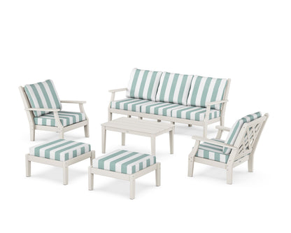 Country Living Wovendale 6-Piece Lounge Sofa Set in Sand / Cabana Stripe Glacier Spa
