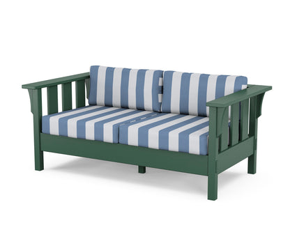 Martha Stewart by POLYWOOD® Acadia Deep Seating Loveseat in Green / Cabana Stripe Sky Blue