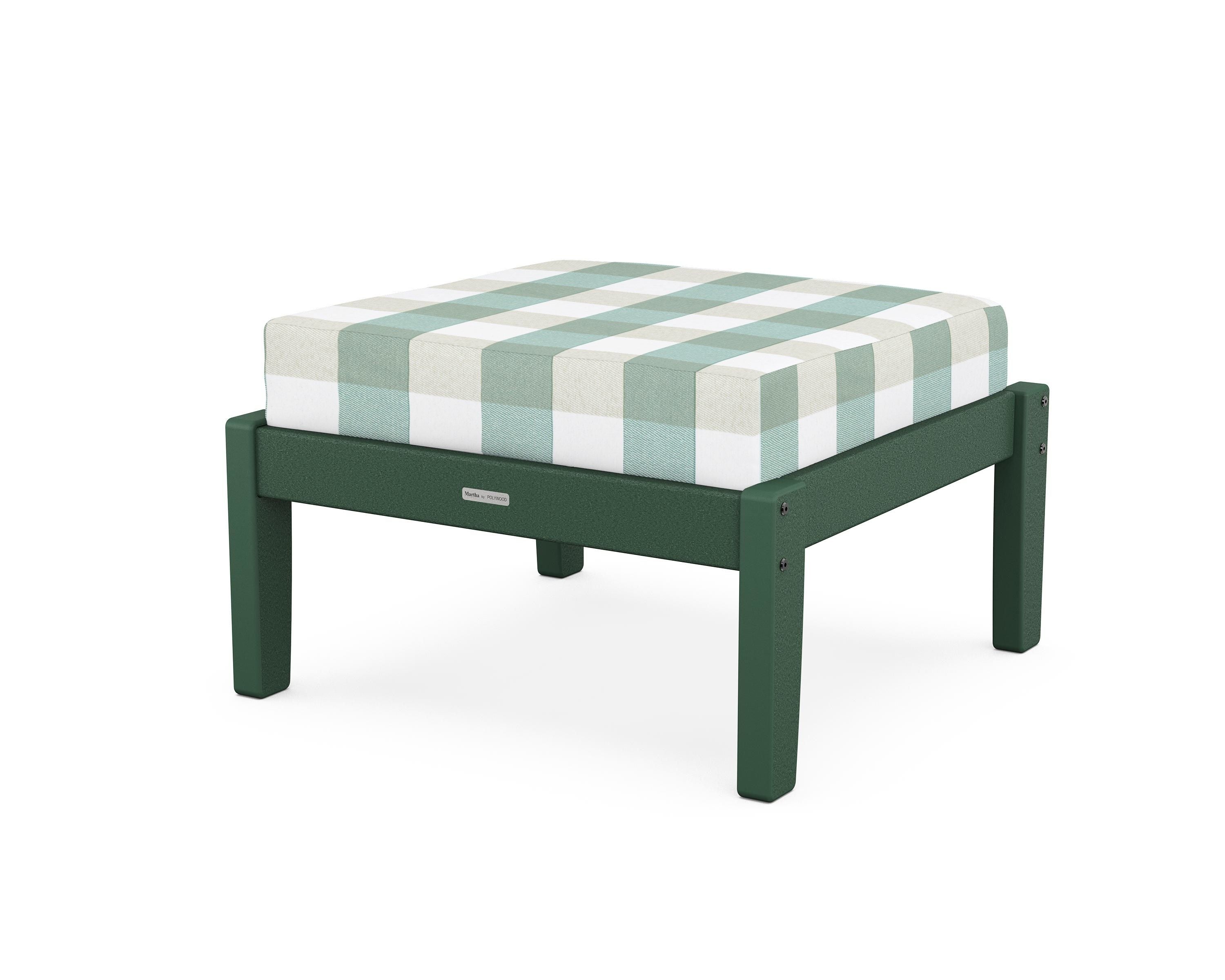 Martha Stewart by POLYWOOD® Chinoiserie Deep Seating Ottoman in Green / Buffalo Plaid Glacier Spa