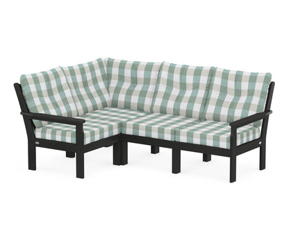 POLYWOOD® Vineyard 4-Piece Sectional in Black / Buffalo Plaid Glacier Spa