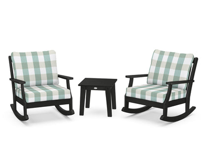 POLYWOOD® Braxton 3-Piece Deep Seating Rocker Set in Black / Buffalo Plaid Glacier Spa