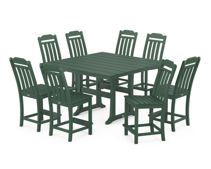 Country Living Cottage 9-Piece Square Farmhouse Side Chair Counter Set with Trestle Legs in Green