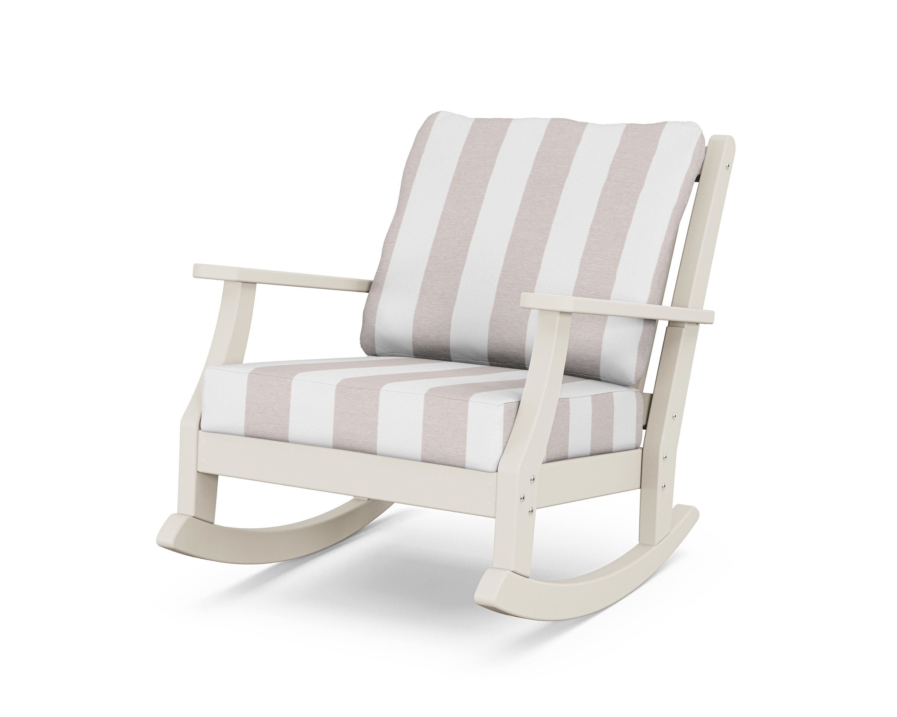 Country Living Wovendale Deep Seating Rocking Chair in Sand / Cabana Stripe Dune Burlap