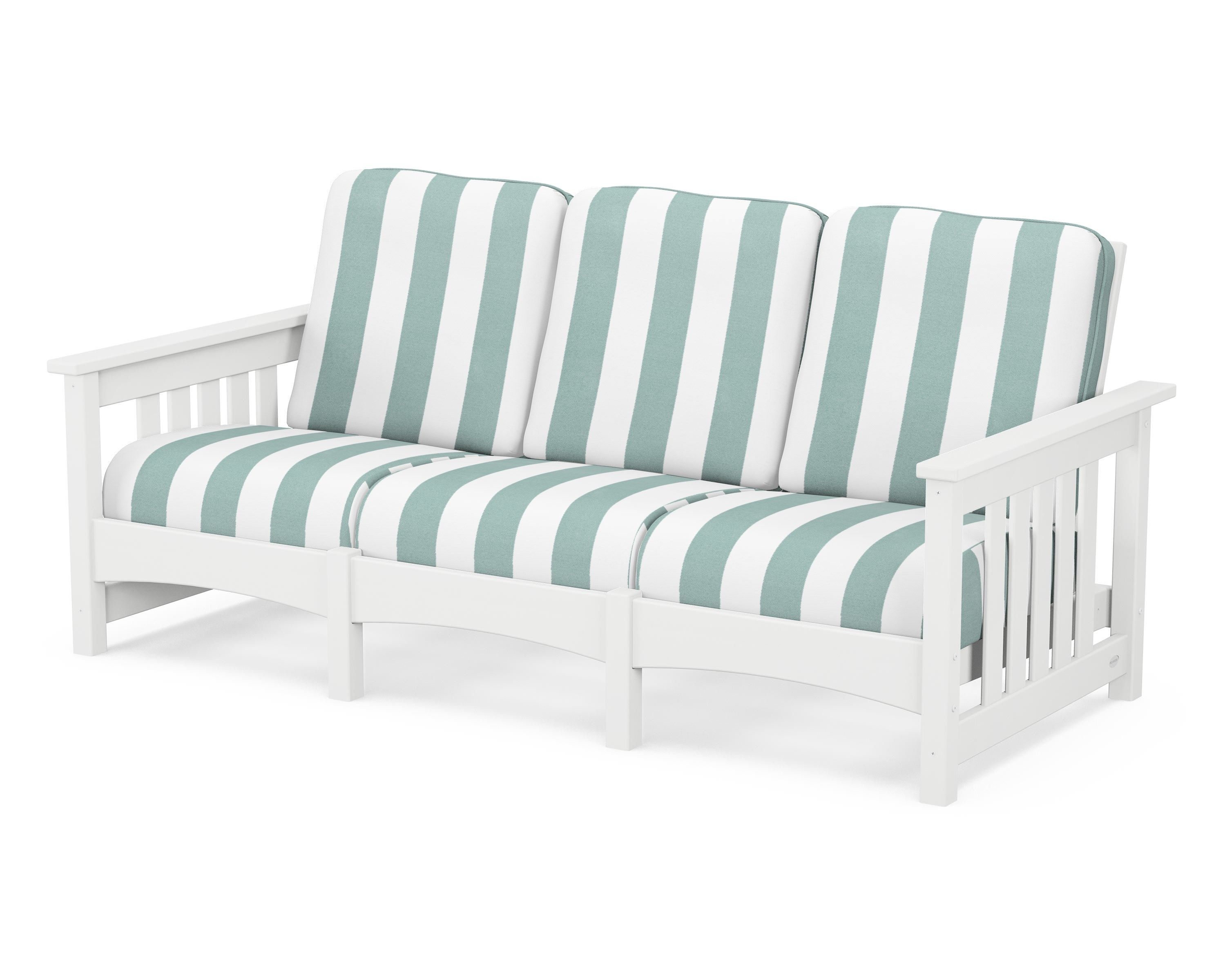 POLYWOOD® Club Mission Sofa in White / Cabana Stripe Glacier Spa